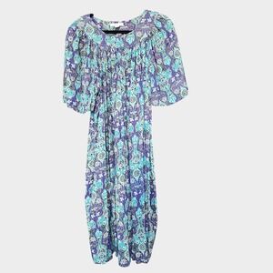 Go Softly Patio Dress Women's S Petite Purple Paisley Rayon Pleated Midi Pockets